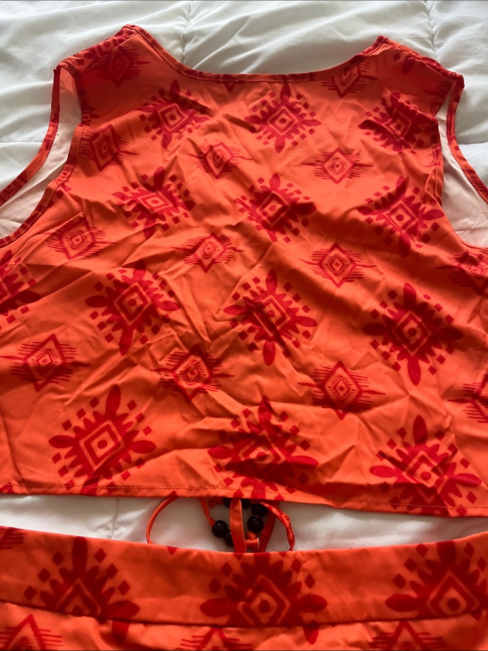 ❤️ 6 for 20 ❤️Shein Orange & Red Printed Two-Piece Crop Top and Skirt Set - Picture 3 of 5